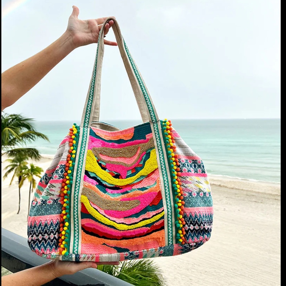 🆕💛KATYDID: YELLOW/PINK Seed Bead Bum Bag